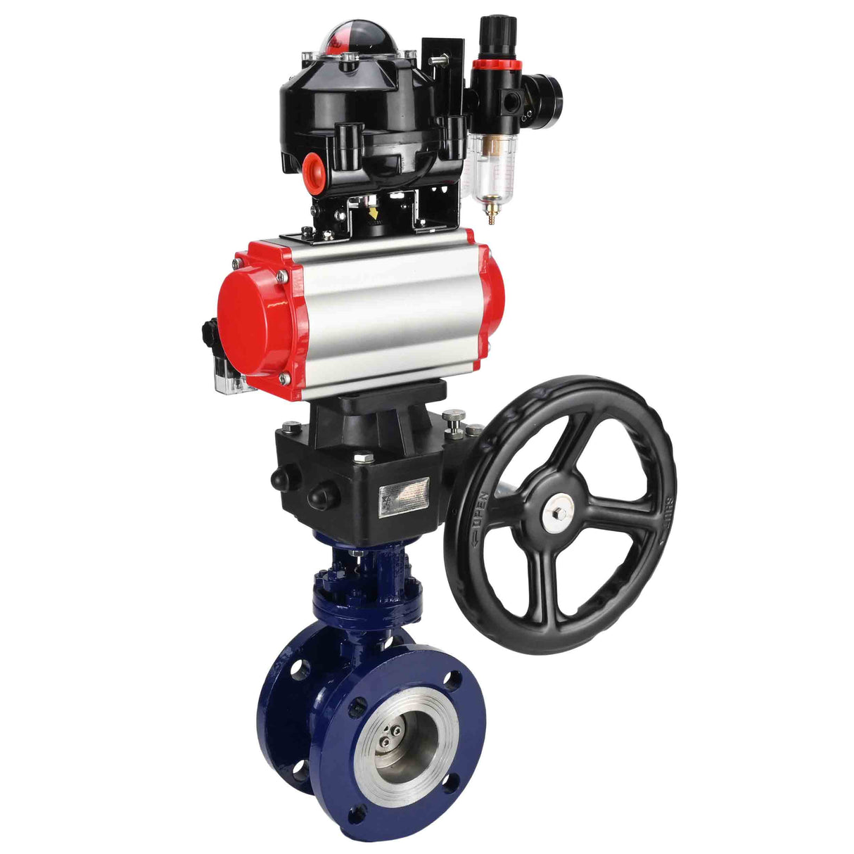 Water Butterfly Valve Elephant WBV3EX-3432M-1W-F-ISO, body material - Carbon steel, disk material - Stainless steel AISI 316, seal - Metal, pneumatic actuator PA-DA double action, 4M310-08 24V, LSU APL-510N EX, handwheel MON, ATU AFC2000