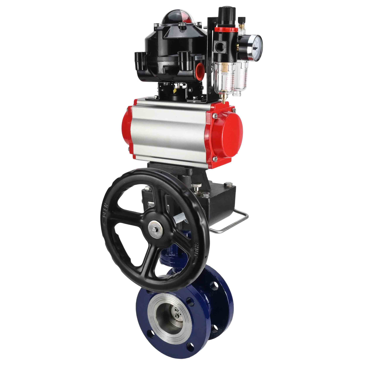 Water Butterfly Valve Elephant WBV3EX-3432M-1W-F-ISO, body material - Carbon steel, disk material - Stainless steel AISI 316, seal - Metal, pneumatic actuator PA-DA double action, 4M310-08 24V, LSU APL-510N EX, handwheel MON, ATU AFC2000