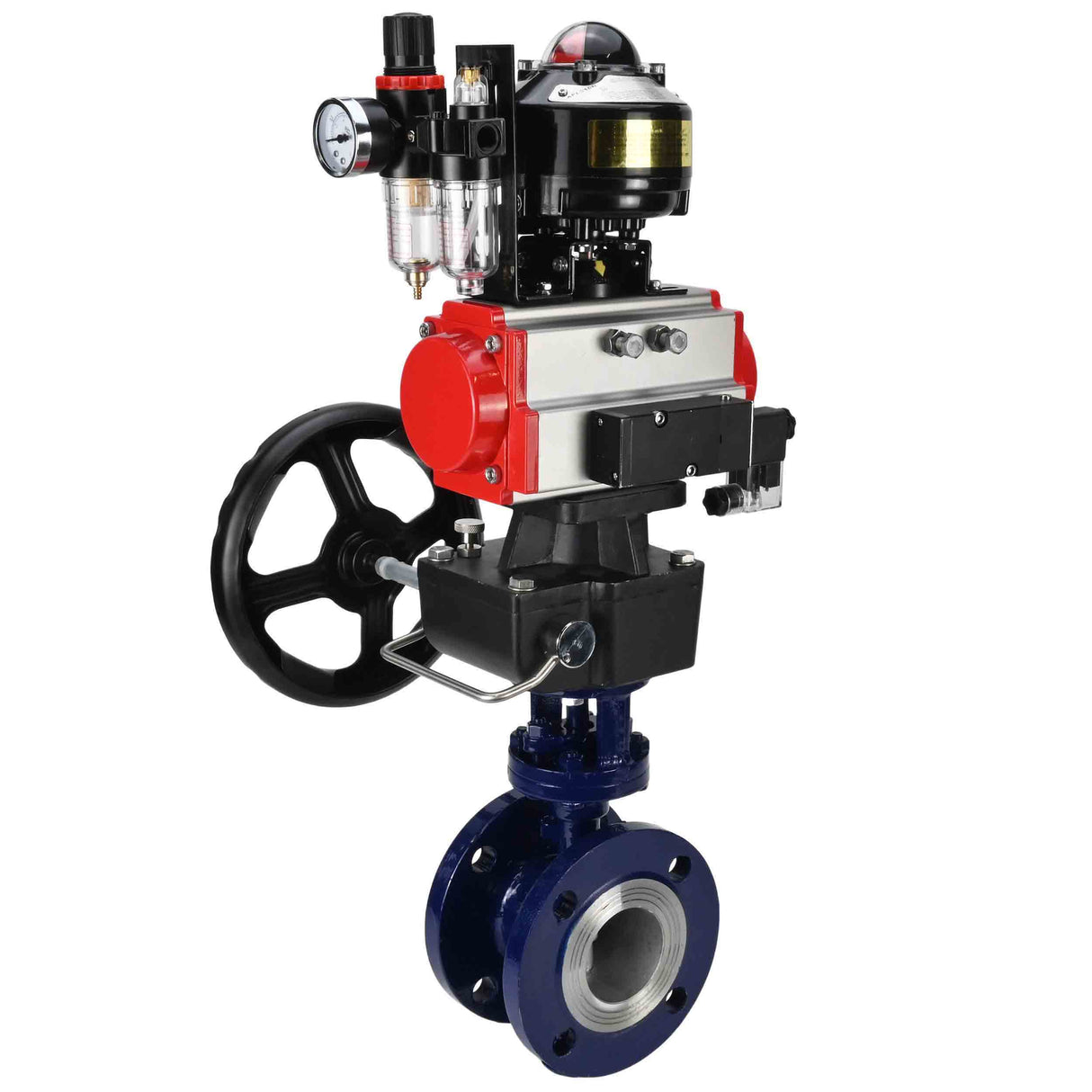 Water Butterfly Valve Elephant WBV3EX-3432M-1W-F-ISO, body material - Carbon steel, disk material - Stainless steel AISI 316, seal - Metal, pneumatic actuator PA-DA double action, 4M310-08 220V, LSU APL-510N EX, handwheel MON, ATU AFC2000