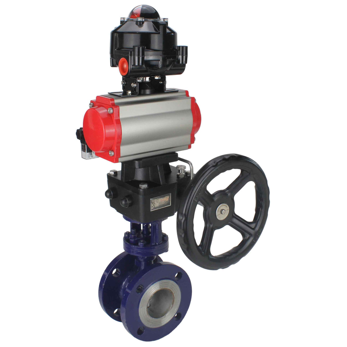Water Butterfly Valve Elephant WBV3EX-3432M-1W-F-ISO, body material - Carbon steel, disk material - Stainless steel AISI 316, seal - Metal, pneumatic actuator PA-DA double action, 4M310-08 24V, LSU APL-510N EX, handwheel MON