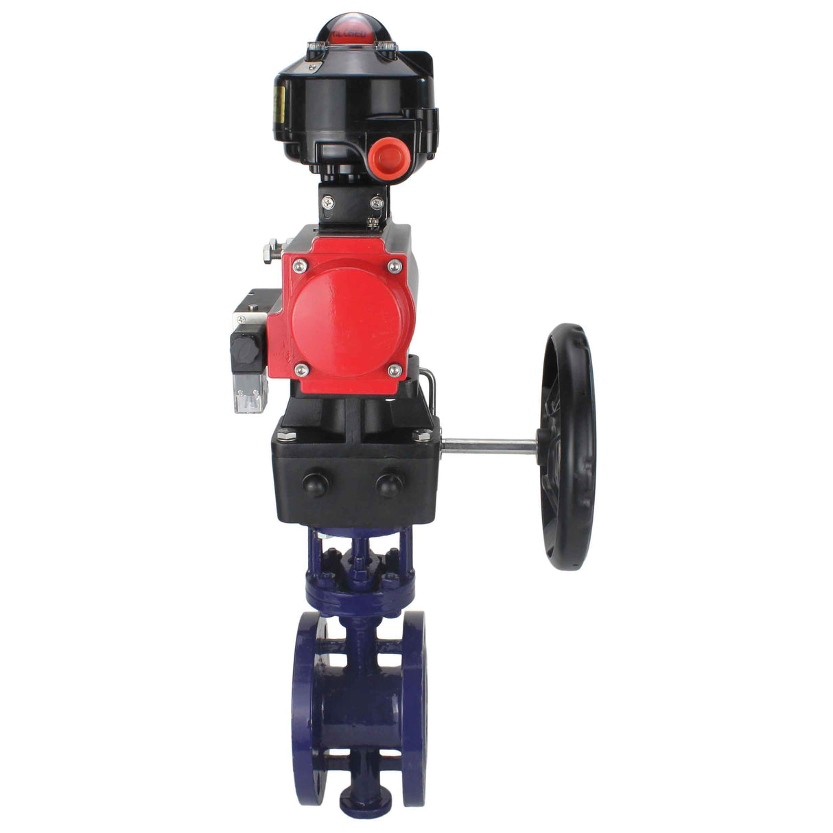 Water Butterfly Valve Elephant WBV3EX-3432M-1W-F-ISO, body material - Carbon steel, disk material - Stainless steel AISI 316, seal - Metal, pneumatic actuator PA-DA double action, 4M310-08 24V, LSU APL-510N EX, handwheel MON