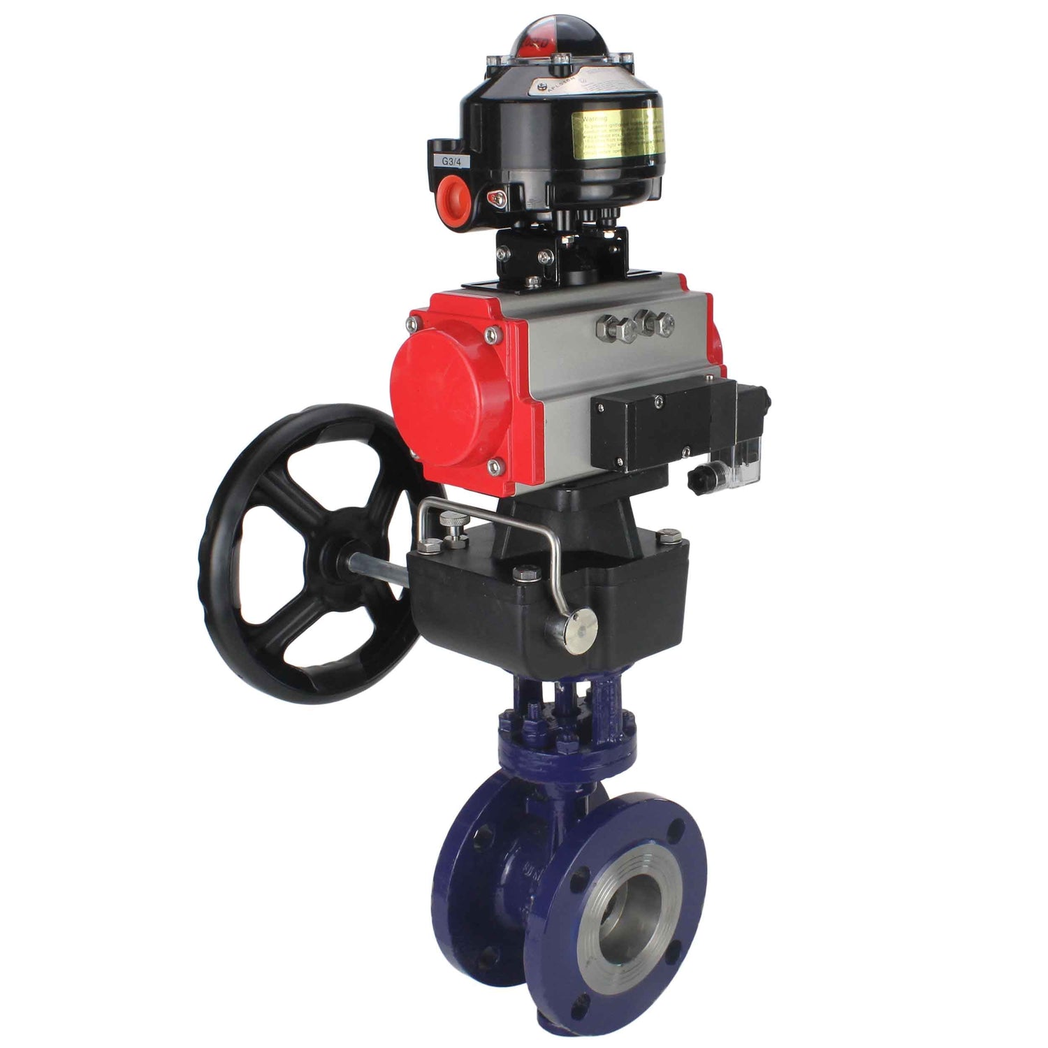 Water Butterfly Valve Elephant WBV3EX-3432M-1W-F-ISO, body material - Carbon steel, disk material - Stainless steel AISI 316, seal - Metal, pneumatic actuator PA-DA double action, 4M310-08 NAMUR 24V, LSU APL-510N EX, handwheel MON