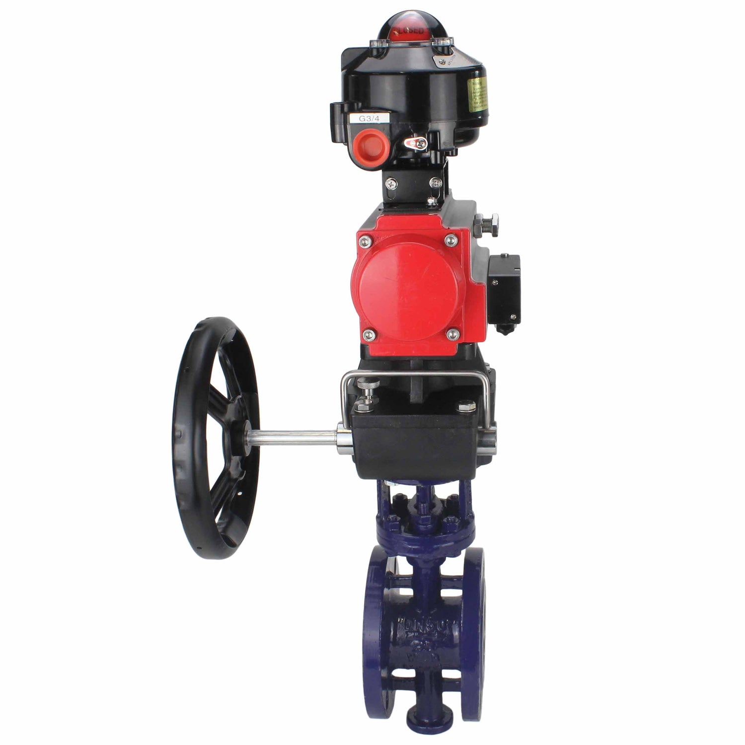 Water Butterfly Valve Elephant WBV3EX-3431M-1W-F-ISO, body material - Carbon steel, disk material - Stainless steel AISI 304, seal - Metal, pneumatic actuator PA-DA double action, 4M310-08 NAMUR 220V, LSU APL-510N EX, handwheel MON,