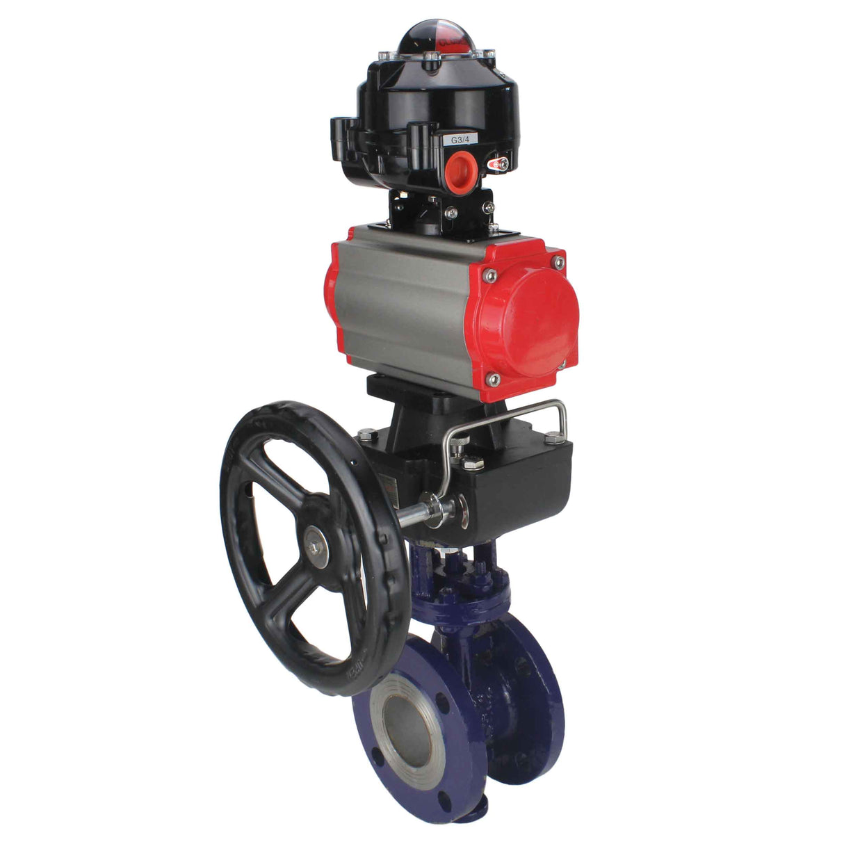 Water Butterfly Valve Elephant WBV3EX-3432M-1W-F-ISO, body material - Carbon steel, disk material - Stainless steel AISI 316, seal - Metal, pneumatic actuator PA-DA double action, 4M310-08 24V, LSU APL-510N EX, handwheel MON