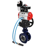 Water Butterfly Valve Elephant WBV3EX-3432M-1W-F-ISO, body material - Carbon steel, disk material - Stainless steel AISI 316, seal - Metal, pneumatic actuator PA-DA double action, 4V320-08 220V, LSU APL-210N, handwheel MON, ATU AFC2000