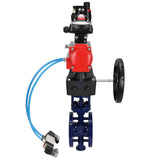 Water Butterfly Valve Elephant WBV3EX-3432M-1W-F-ISO, body material - Carbon steel, disk material - Stainless steel AISI 316, seal - Metal, pneumatic actuator PA-DA double action, 4V320-08 220V, LSU APL-210N, handwheel MON, ATU AFC2000