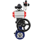 Water Butterfly Valve Elephant WBV3EX-3432M-1W-F-ISO, body material - Carbon steel, disk material - Stainless steel AISI 316, seal - Metal, pneumatic actuator PA-DA double action, 4V320-08 220V, LSU APL-210N, handwheel MON, ATU AFC2000