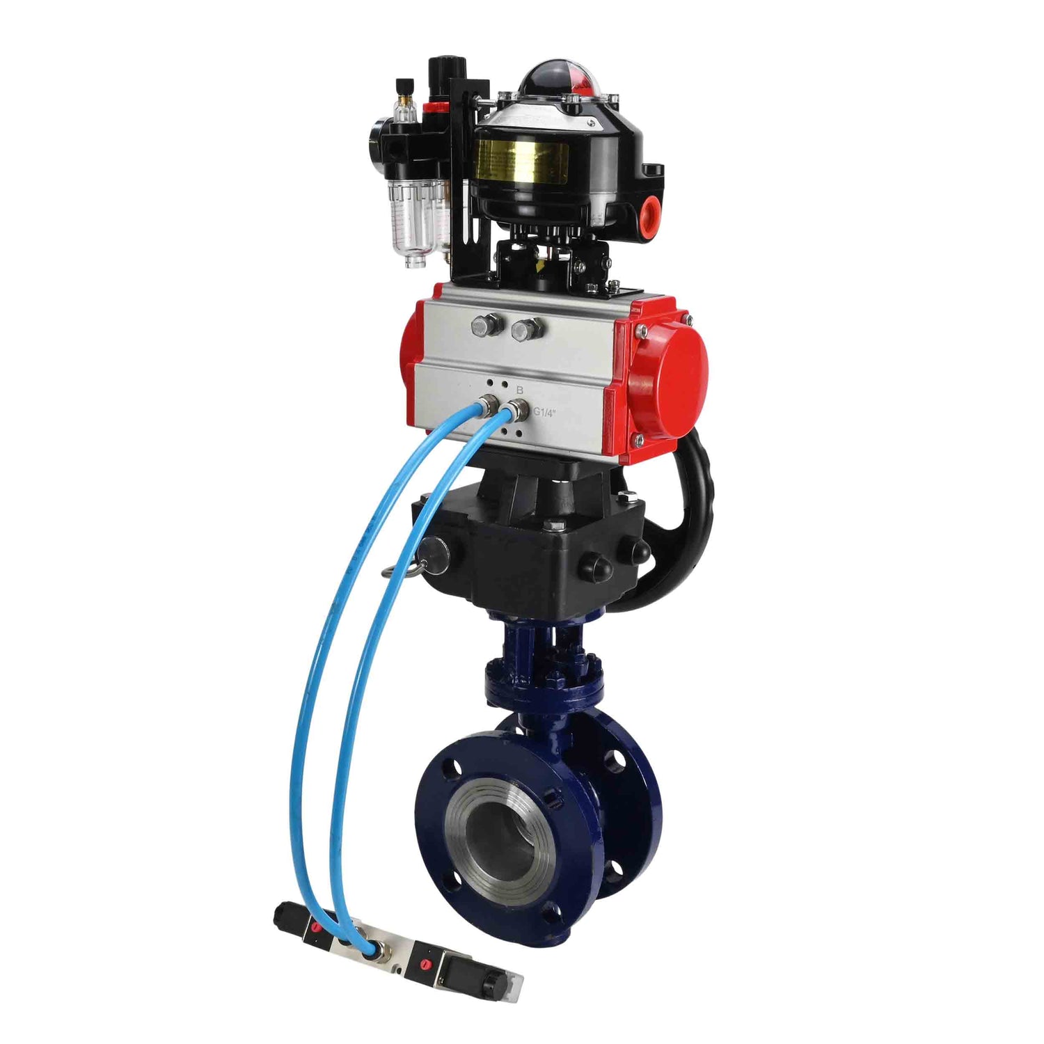 Water Butterfly Valve Elephant WBV3EX-3431M-1W-F-ISO, body material - Carbon steel, disk material - Stainless steel AISI 304, seal - Metal, pneumatic actuator PA-DA double action, 4V320-10 220V, LSU APL-510N EX, handwheel MON, ATU AFC2000