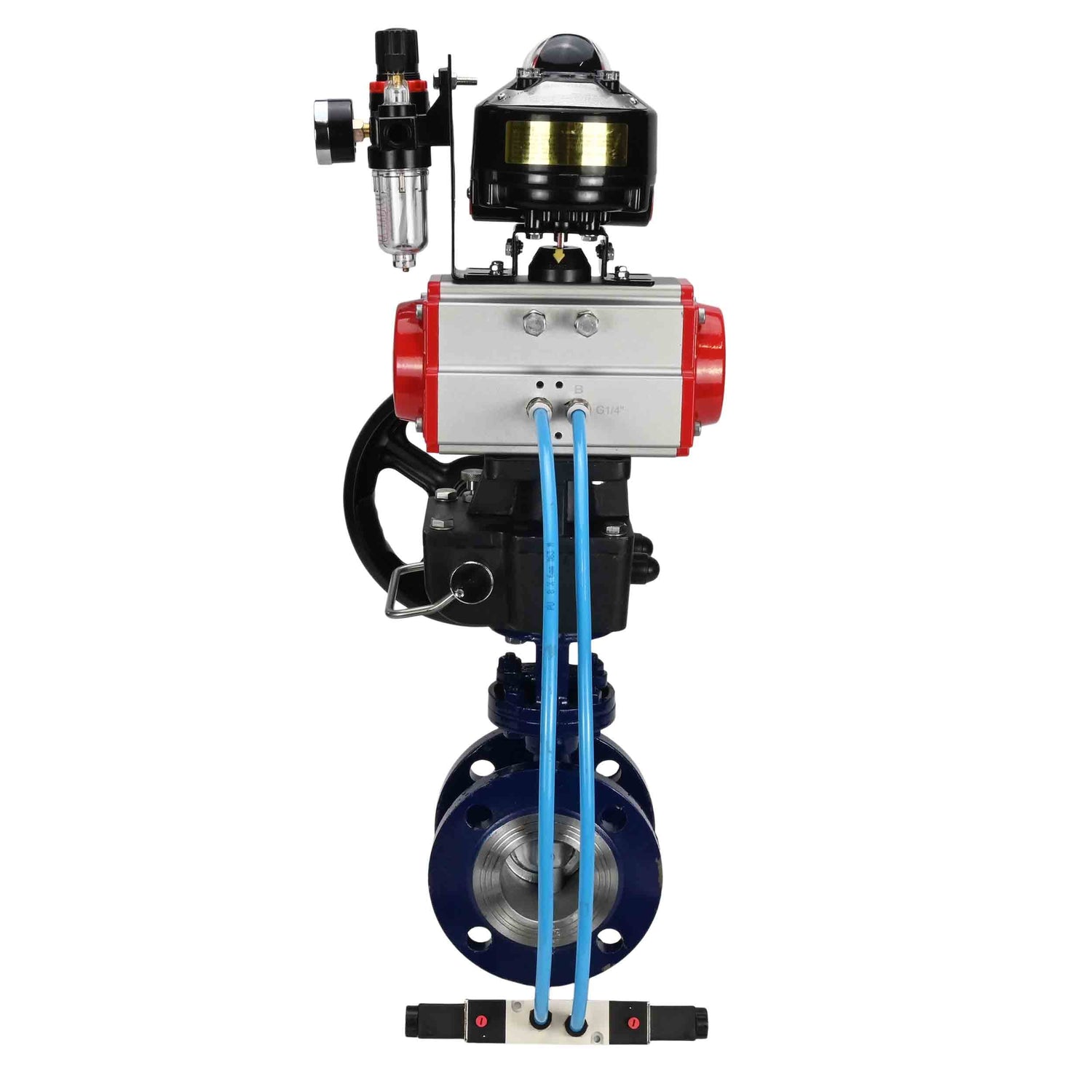 Water Butterfly Valve Elephant WBV3EX-3432M-1W-F-ISO, body material - Carbon steel, disk material - Stainless steel AISI 316, seal - Metal, pneumatic actuator PA-DA double action, 4V320-10 220V, LSU APL-510N EX, handwheel MON, ATU AFC2000