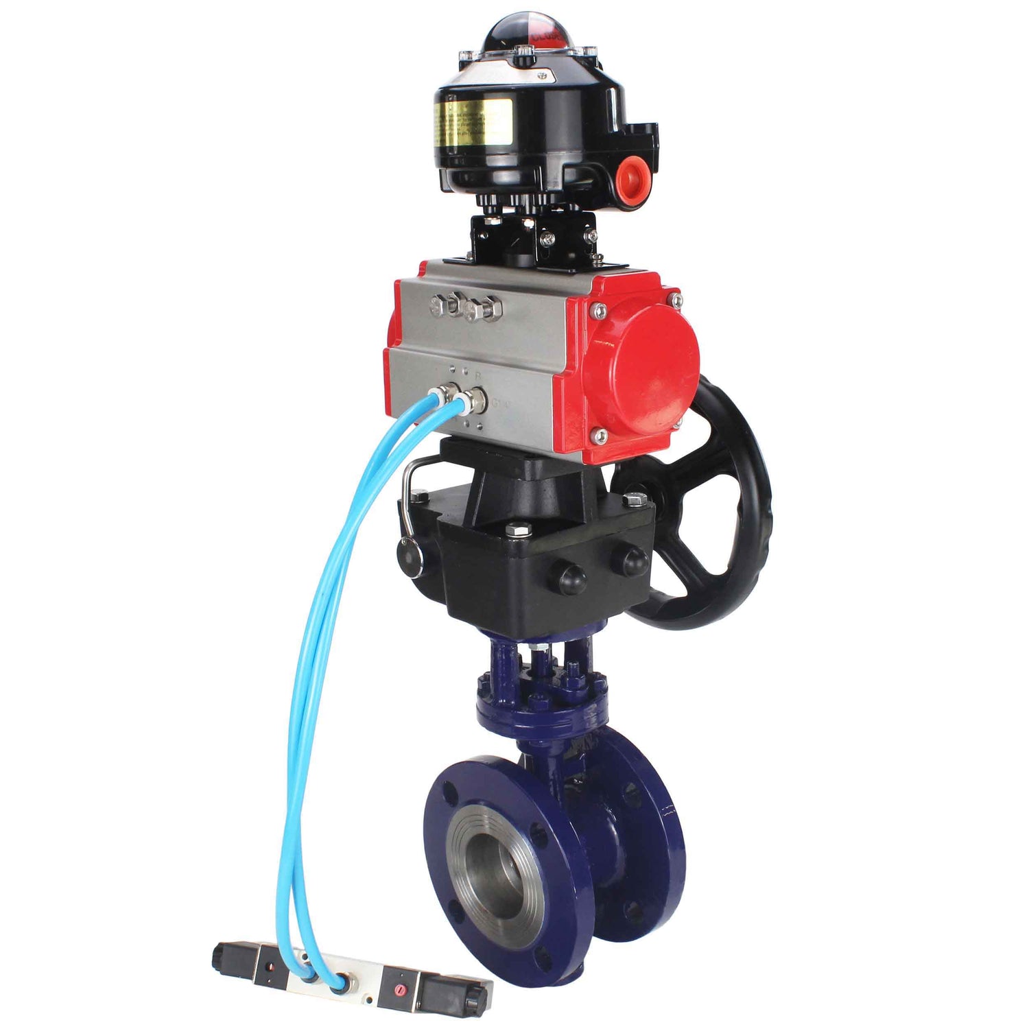 Water Butterfly Valve Elephant WBV3EX-3431M-1W-F-ISO, body material - Carbon steel, disk material - Stainless steel AISI 304, seal - Metal, pneumatic actuator PA-DA double action, 4V320-08 220V, LSU APL-510N EX, handwheel MON,