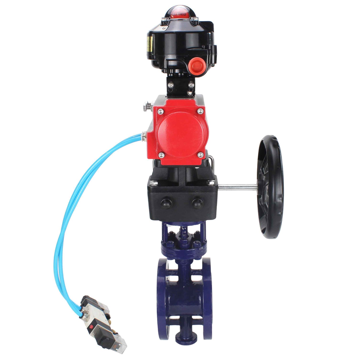 Water Butterfly Valve Elephant WBV3EX-3432M-1W-F-ISO, body material - Carbon steel, disk material - Stainless steel AISI 316, seal - Metal, pneumatic actuator PA-DA double action, 4V320-10 220V, LSU APL-510N EX, handwheel MON