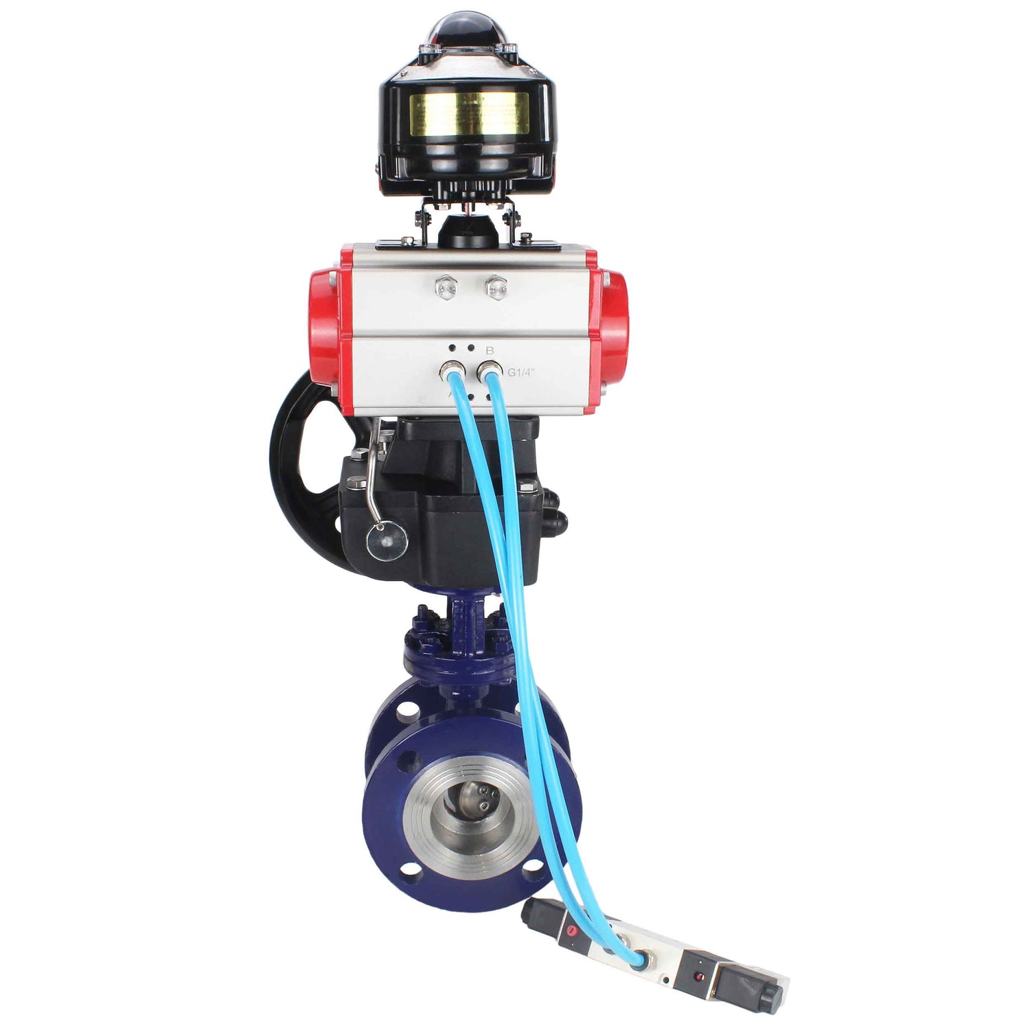 Water Butterfly Valve Elephant WBV3EX-3432M-1W-F-ISO, body material - Carbon steel, disk material - Stainless steel AISI 316, seal - Metal, pneumatic actuator PA-DA double action, 4V320-08 220V, LSU APL-510N EX, handwheel MON