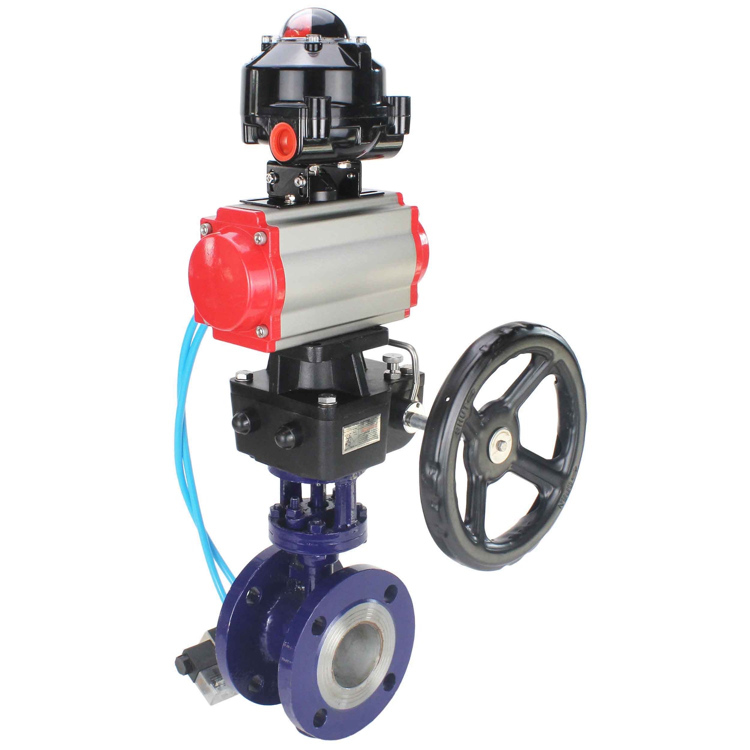 Water Butterfly Valve Elephant WBV3EX-3432M-1W-F-ISO, body material - Carbon steel, disk material - Stainless steel AISI 316, seal - Metal, pneumatic actuator PA-DA double action, 4V320-10 220V, LSU APL-510N EX, handwheel MON