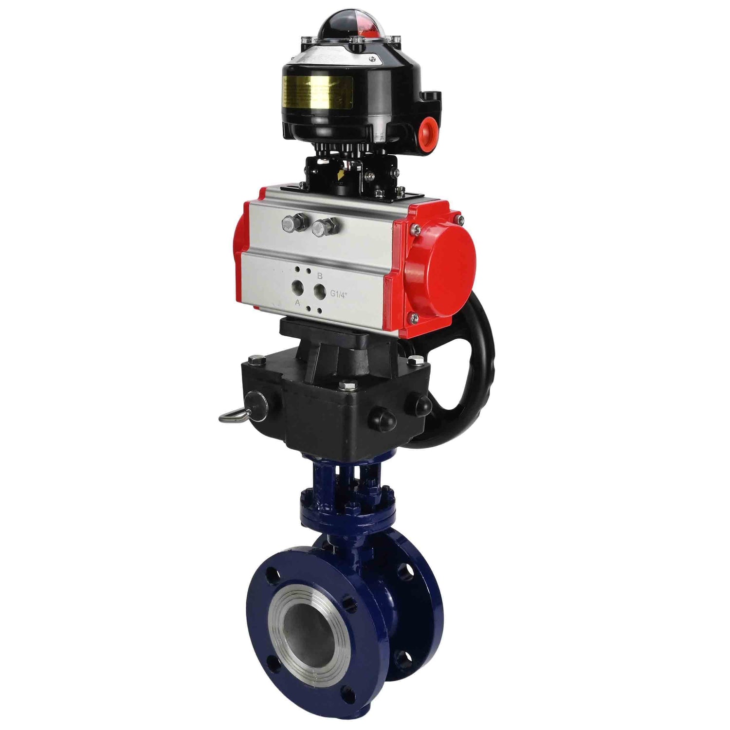 Water Butterfly Valve Elephant WBV3EX-3431M-1W-F-ISO, body material - Carbon steel, disk material - Stainless steel AISI 304, seal - Metal, pneumatic actuator PA-DA double action, LSU APL-510N EX, handwheel MON,