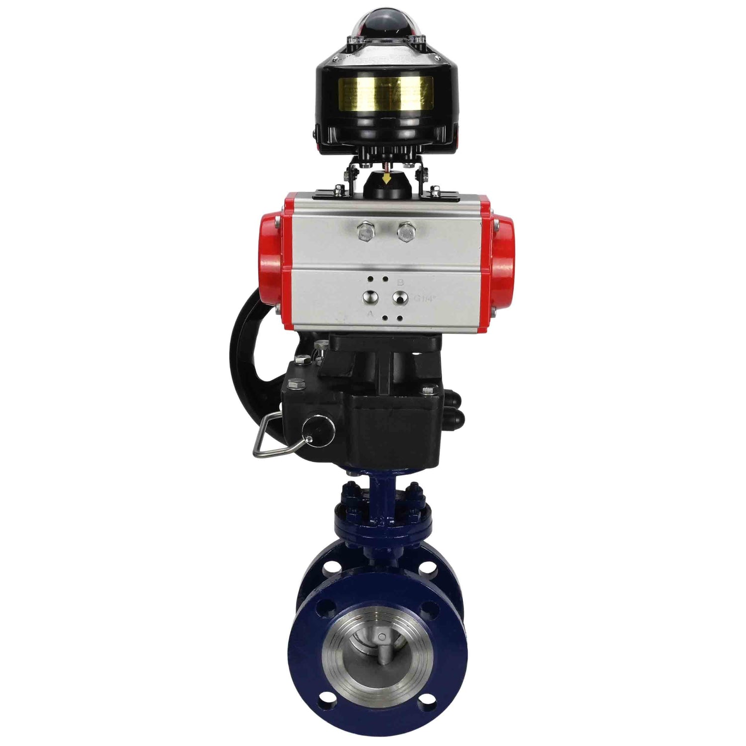 Water Butterfly Valve Elephant WBV3EX-3431M-1W-F-ISO, body material - Carbon steel, disk material - Stainless steel AISI 304, seal - Metal, pneumatic actuator PA-DA double action, LSU APL-510N EX, handwheel MON,