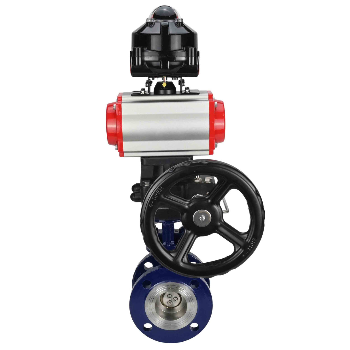 Water Butterfly Valve Elephant WBV3EX-3432M-1W-F-ISO, body material - Carbon steel, disk material - Stainless steel AISI 316, seal - Metal, pneumatic actuator PA-DA double action, LSU APL-510N EX, handwheel MON