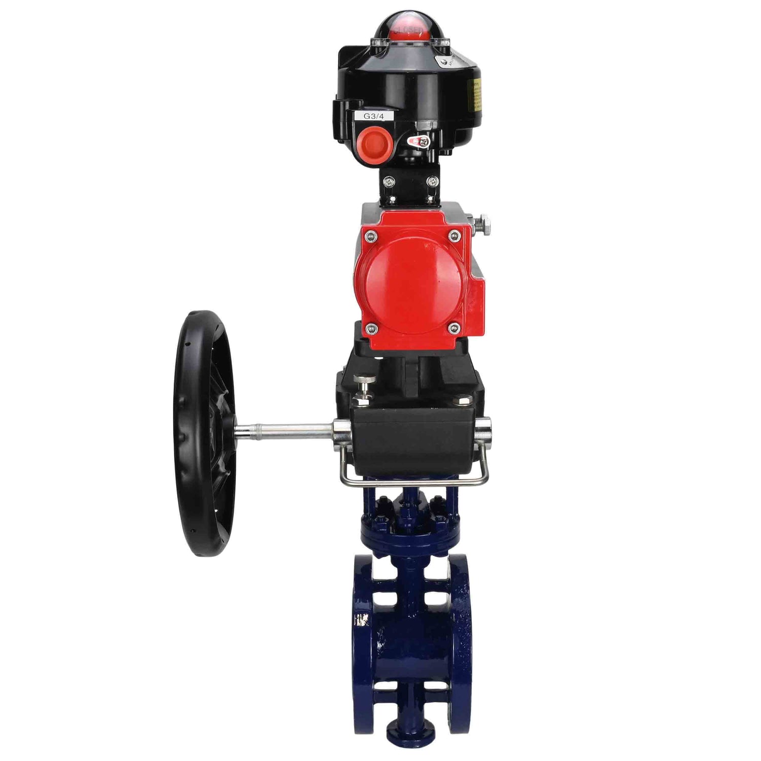 Water Butterfly Valve Elephant WBV3EX-3432M-1W-F-ISO, body material - Carbon steel, disk material - Stainless steel AISI 316, seal - Metal, pneumatic actuator PA-DA double action, LSU APL-510N EX, handwheel MON