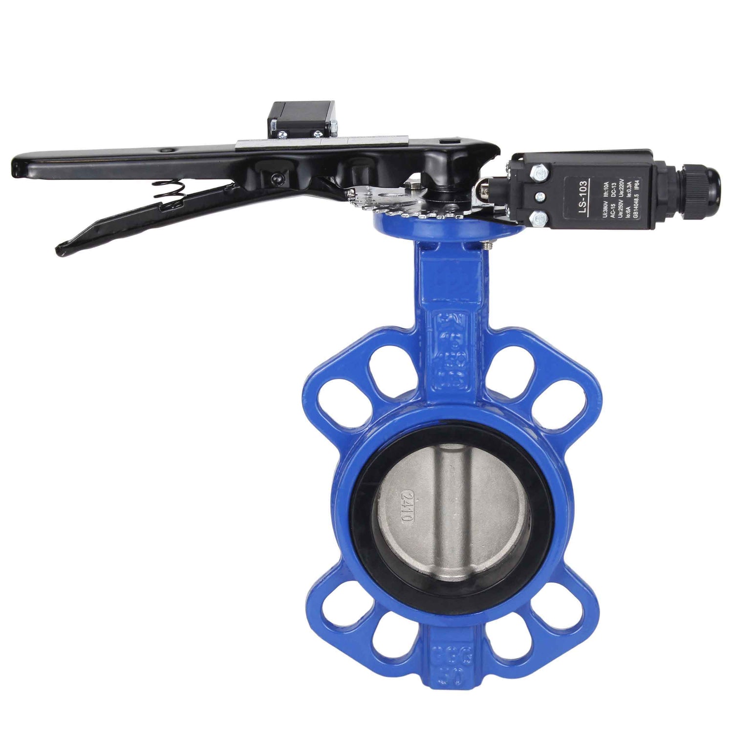 Water butterfly valve Elephant GGG50-316L-EPDM body material - cast iron GGG50, disk material - stainless steel AISI 316L, seal - EPDM with handle, with two LS-103 250V limit switches and a bracket for mounting the limit switches