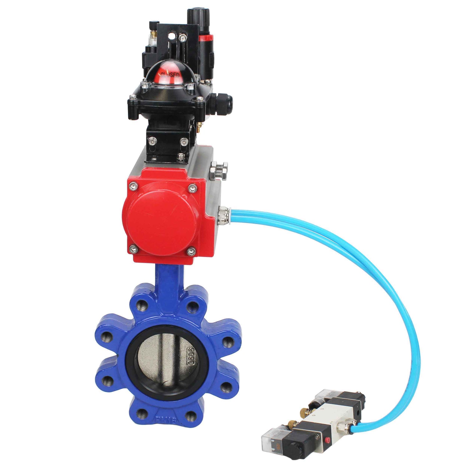 Water Butterfly Valve Elephant WBV1616N-2W-Fb-H, body material - cast iron QT450, disk material - cast iron QT450, seal - NBR, pneumatic actuator PA-SA with return springs, 4V320-08 220V, LSU APL-210N, ATU AFC2000