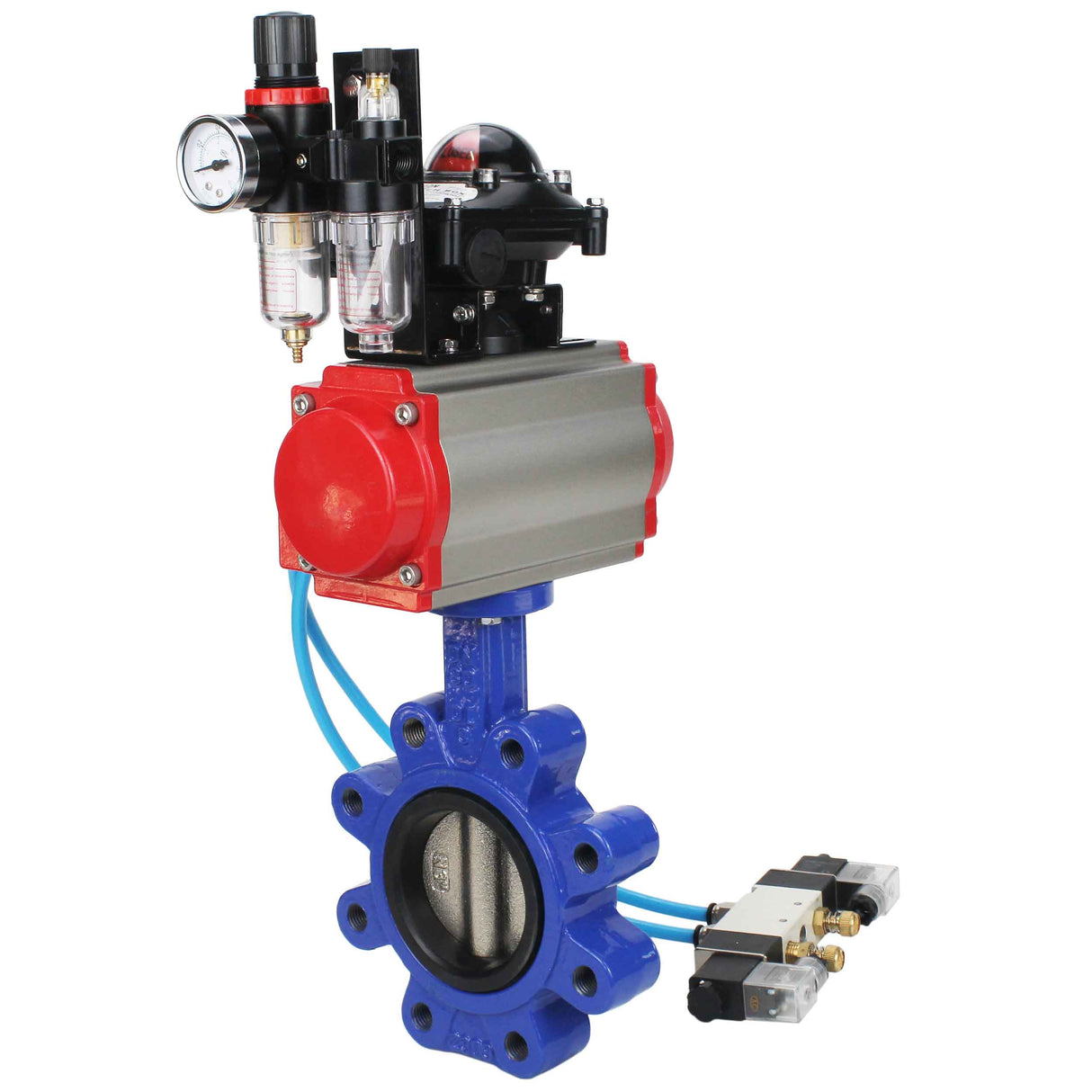 Water Butterfly Valve Elephant WBV1616N-2W-Fb-H, body material - cast iron QT450, disk material - cast iron QT450, seal - NBR, pneumatic actuator PA-SA with return springs, 4V320-08 220V, LSU APL-210N, ATU AFC2000