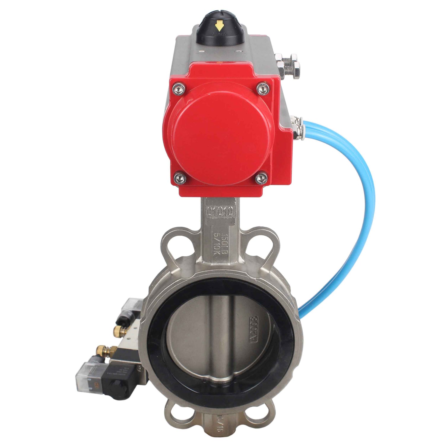 Water Butterfly Valve Elephant WBV3131E-2W-Fb-H, body material - Stainless steel AISI 304, disk material - Stainless steel AISI 304, seal - EPDM, pneumatic actuator PA-SA with return springs, 4V320-10 220V