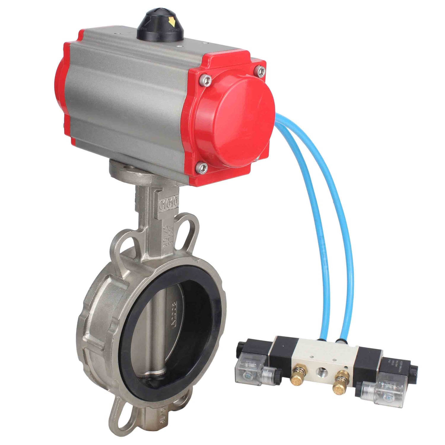 Water Butterfly Valve Elephant WBV3131N-2W-Fb-H, body material - Stainless steel AISI 304, disk material - Stainless steel AISI 304, seal - NBR, pneumatic actuator PA-DA double action, 4V320-08 220V