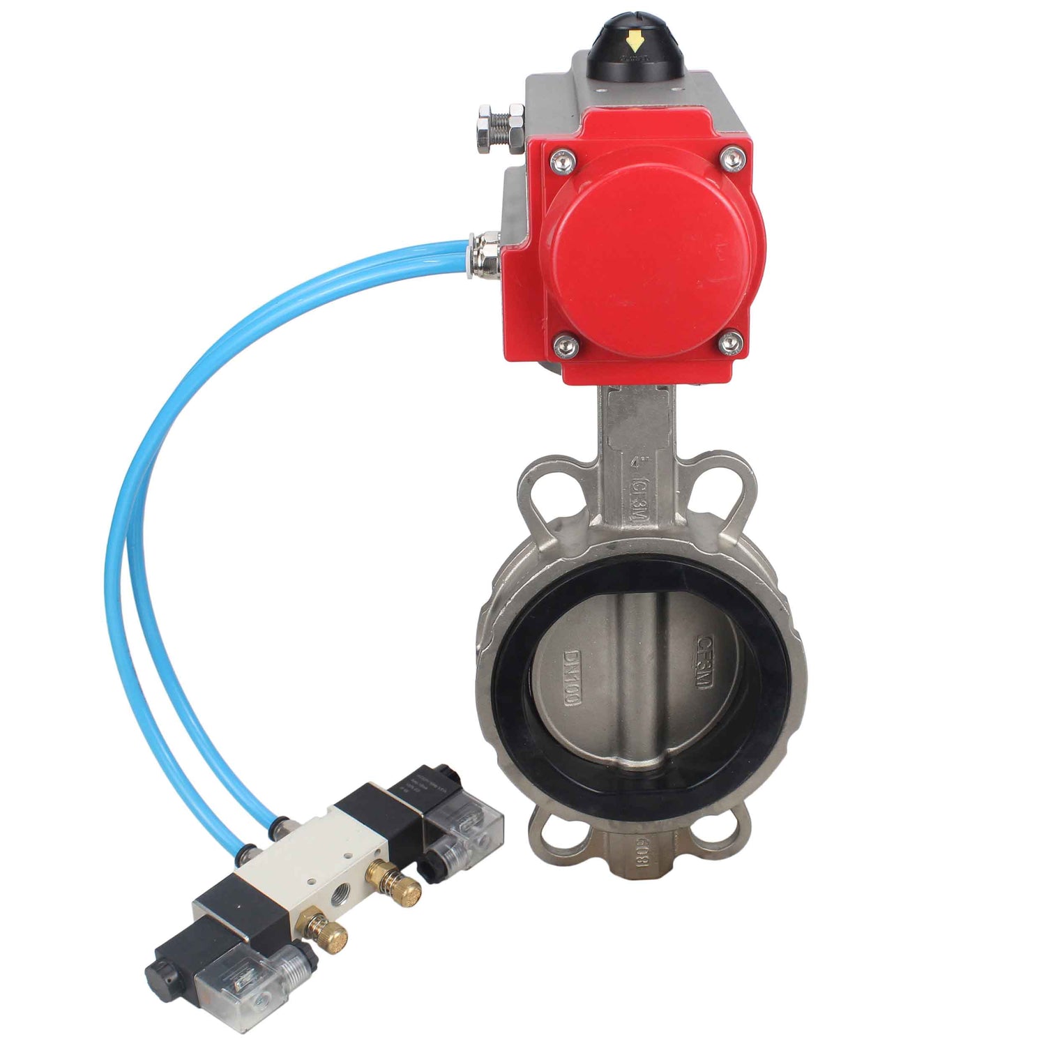 Water Butterfly Valve Elephant WBV3131N-2W-Fb-H, body material - Stainless steel AISI 304, disk material - Stainless steel AISI 304, seal - NBR, pneumatic actuator PA-SA with return springs, 4V320-10 220V