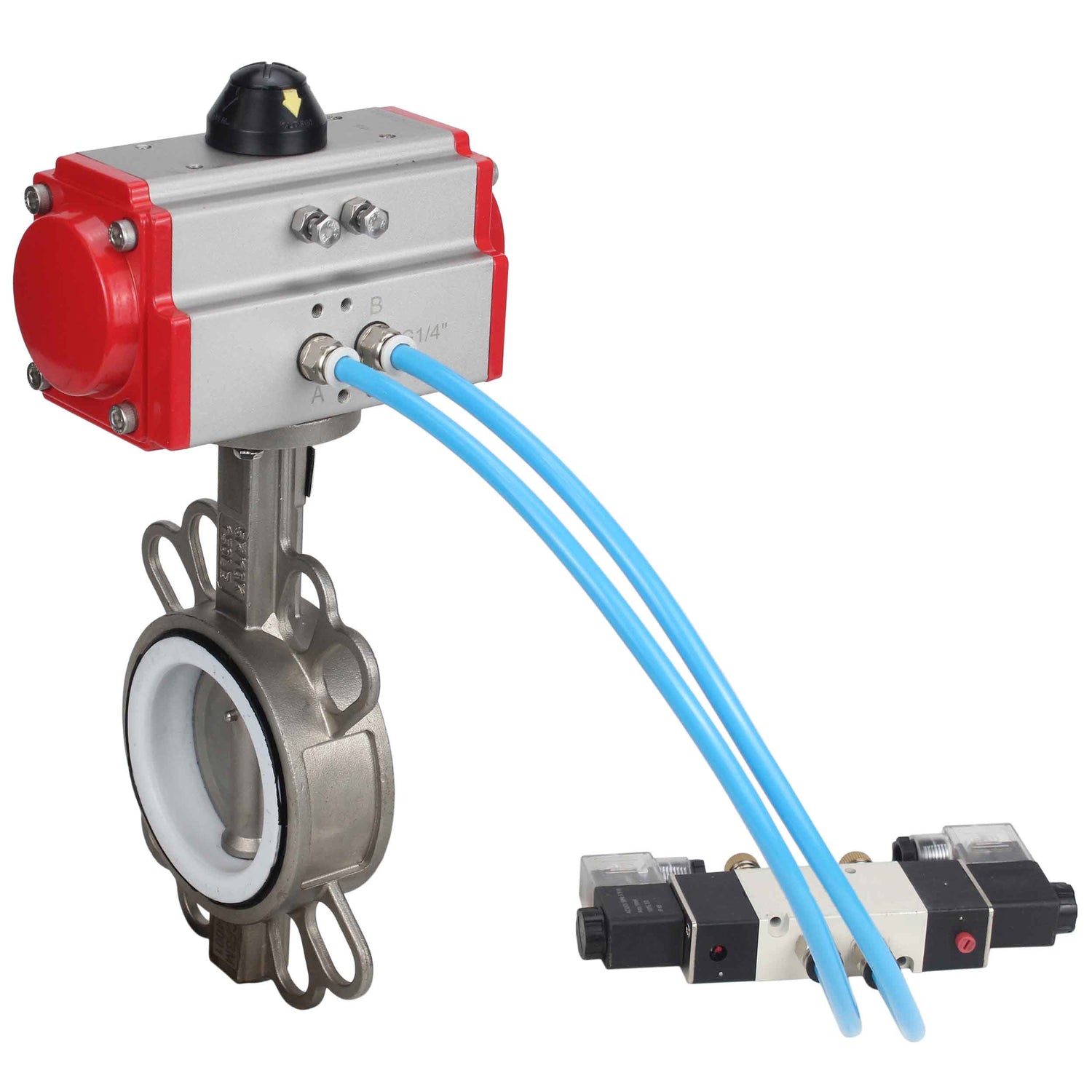 Water Butterfly Valve Elephant WBV3131P-2W-Fb-H, body material - Stainless steel AISI 304, disk material - Stainless steel AISI 304, seal - PTFE, pneumatic actuator PA-DA double action, 4V320-08 220V