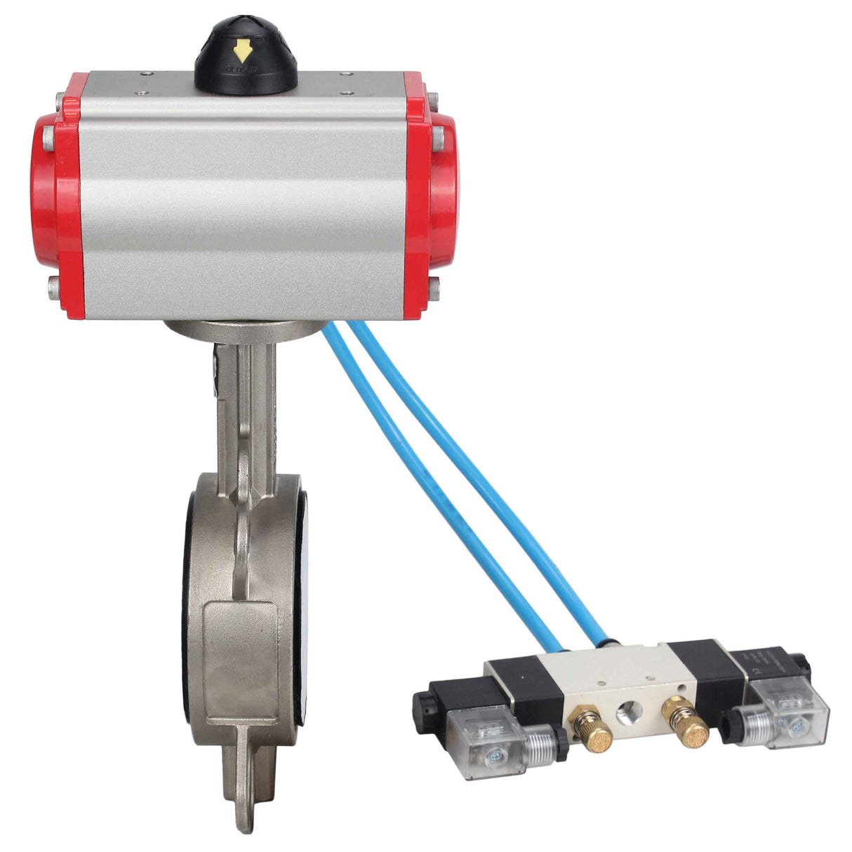 Water Butterfly Valve Elephant WBV3131P-2W-Fb-H, body material - Stainless steel AISI 304, disk material - Stainless steel AISI 304, seal - PTFE, pneumatic actuator PA-SA with return springs, 4V320-08 220V