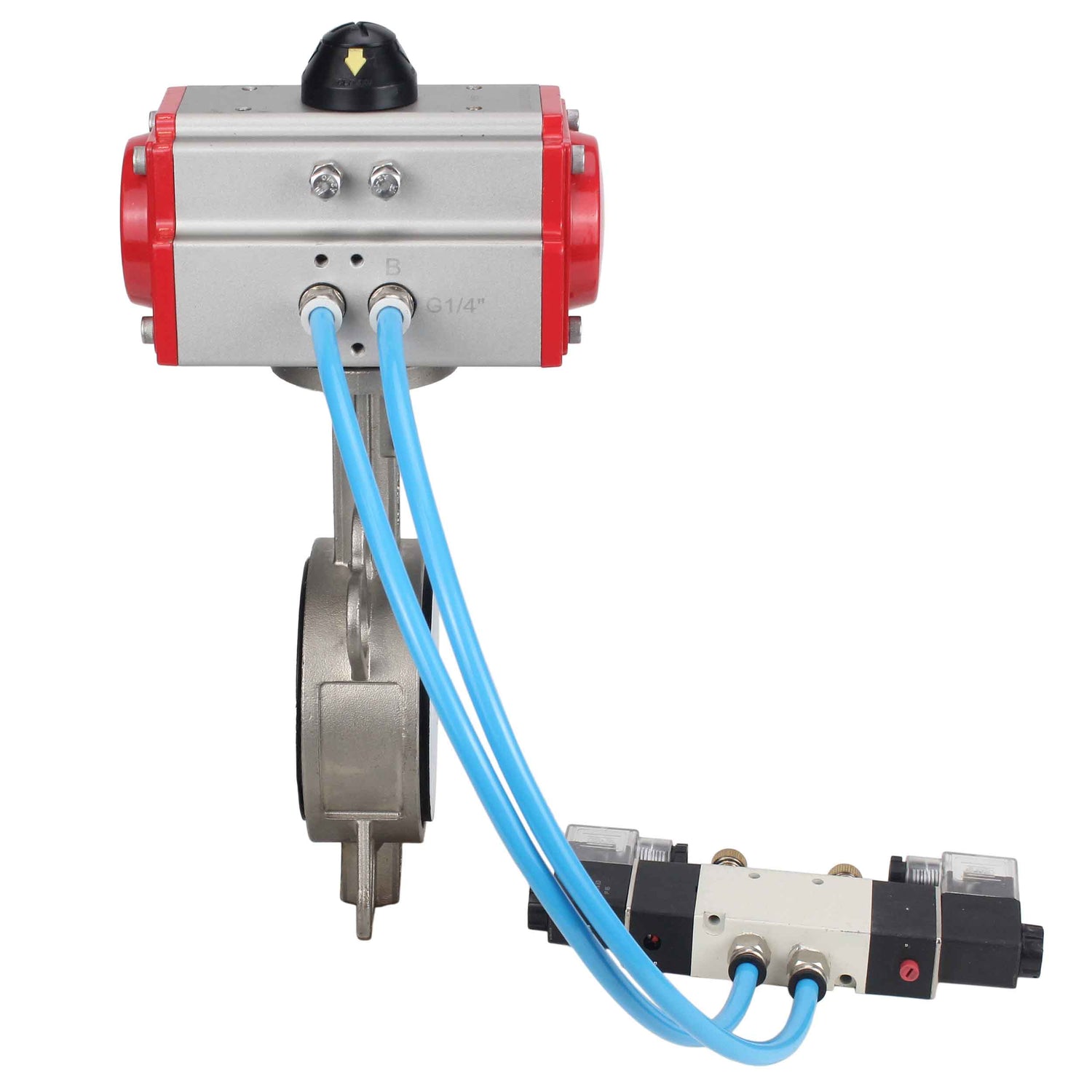 Water Butterfly Valve Elephant WBV3131P-2W-Fb-H, body material - Stainless steel AISI 304, disk material - Stainless steel AISI 304, seal - PTFE, pneumatic actuator PA-DA double action, 4V320-08 220V