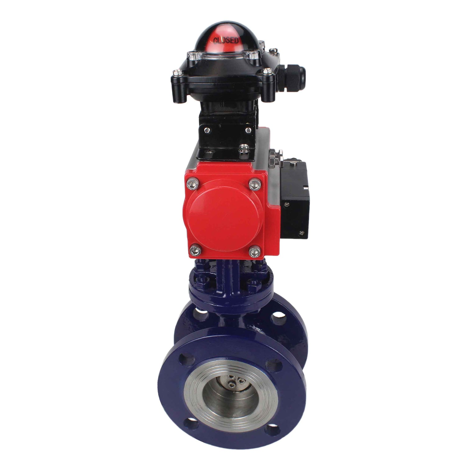 Water Butterfly Valve Elephant WBV3EX-3431M-1W-F-ISO, body material - Carbon steel, disk material - Stainless steel AISI 304, seal - Metal, pneumatic actuator PA-SA with return springs, 4M310-08 NAMUR 220V, LSU APL-210N