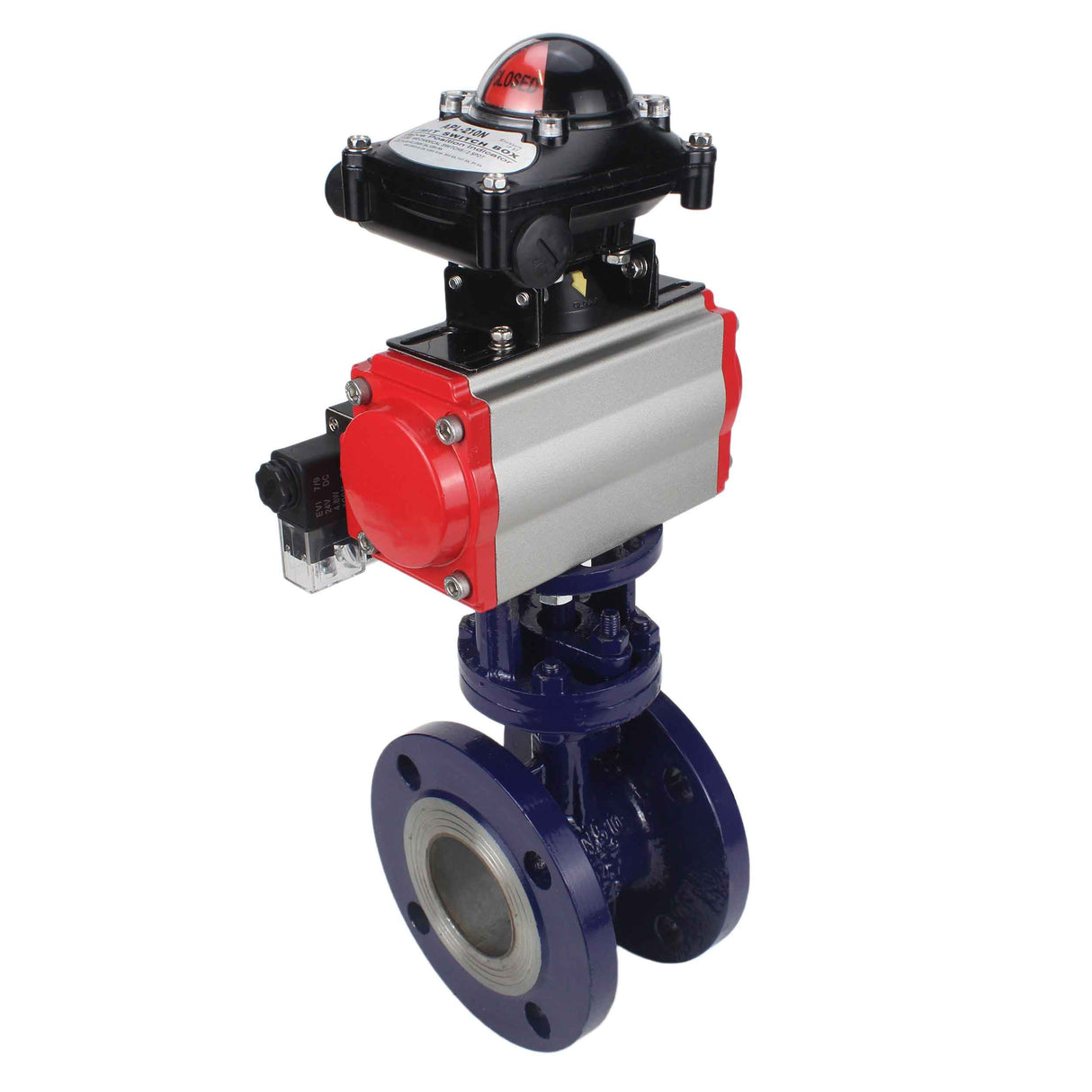 Water Butterfly Valve Elephant WBV3EX-3432M-1W-F-ISO, body material - Carbon steel, disk material - Stainless steel AISI 316, seal - Metal, pneumatic actuator PA-SA with return springs, 4M310-08 24V, LSU APL-210N