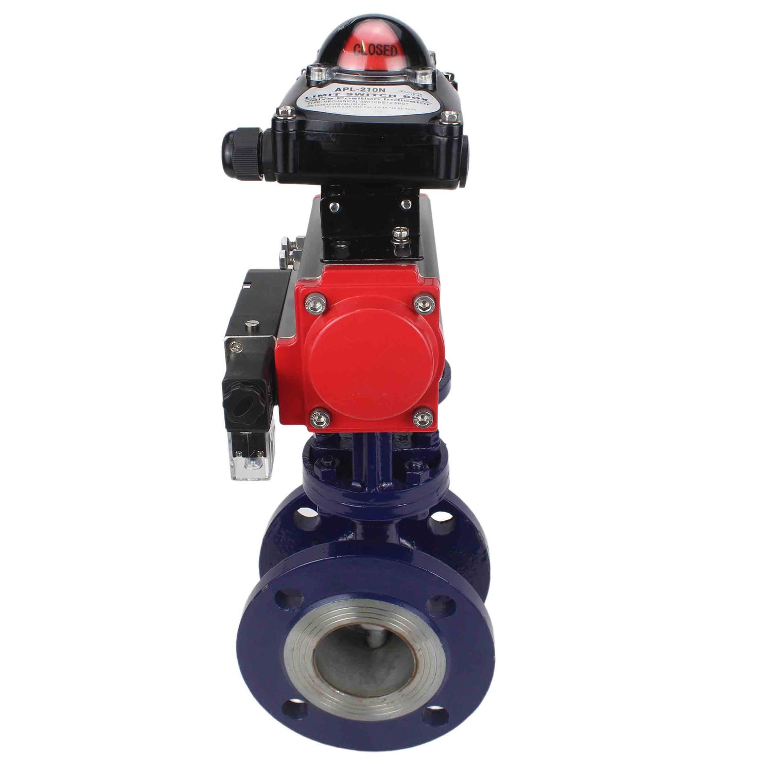 Water Butterfly Valve Elephant WBV3EX-3432M-1W-F-ISO, body material - Carbon steel, disk material - Stainless steel AISI 316, seal - Metal, pneumatic actuator PA-SA with return springs, 4M310-08 NAMUR 24V, LSU APL-210N