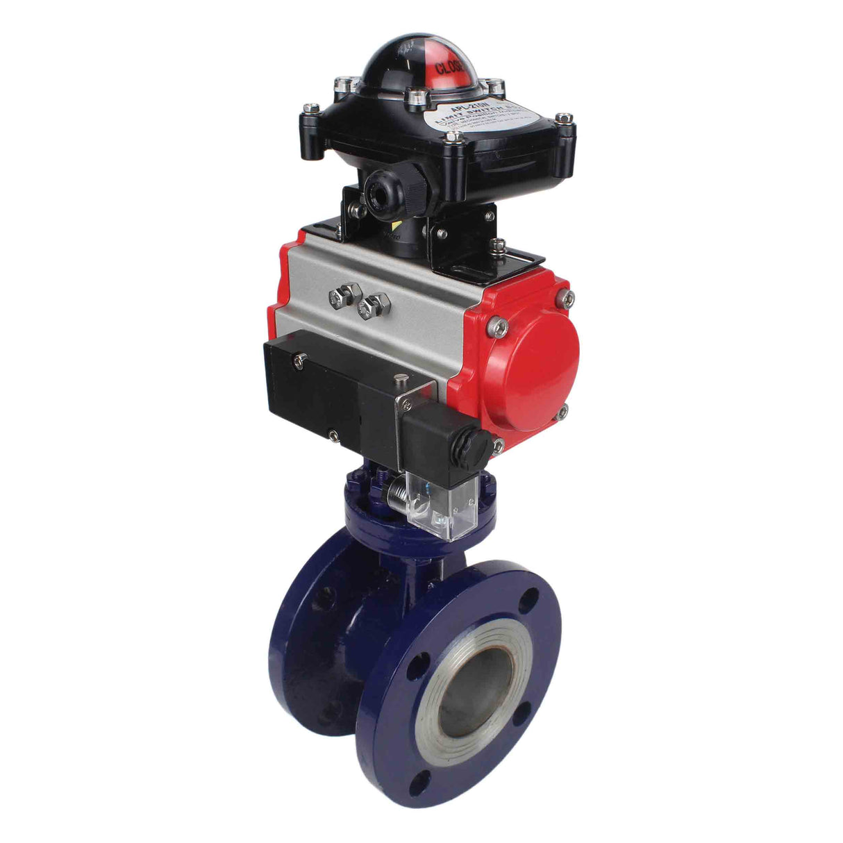 Water Butterfly Valve Elephant WBV3EX-3432M-1W-F-ISO, body material - Carbon steel, disk material - Stainless steel AISI 316, seal - Metal, pneumatic actuator PA-SA with return springs, 4M310-08 24V, LSU APL-210N