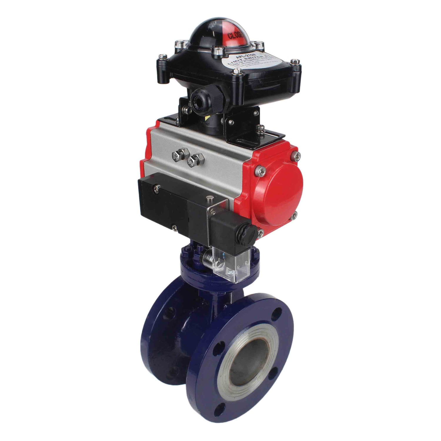 Water Butterfly Valve Elephant WBV3EX-3432M-1W-F-ISO, body material - Carbon steel, disk material - Stainless steel AISI 316, seal - Metal, pneumatic actuator PA-SA with return springs, 4M310-08 NAMUR 24V, LSU APL-210N