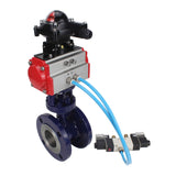 Water Butterfly Valve Elephant WBV3EX-3432M-1W-F-ISO, body material - Carbon steel, disk material - Stainless steel AISI 316, seal - Metal, pneumatic actuator PA-SA with return springs, 4V320-08 220V, LSU APL-210N