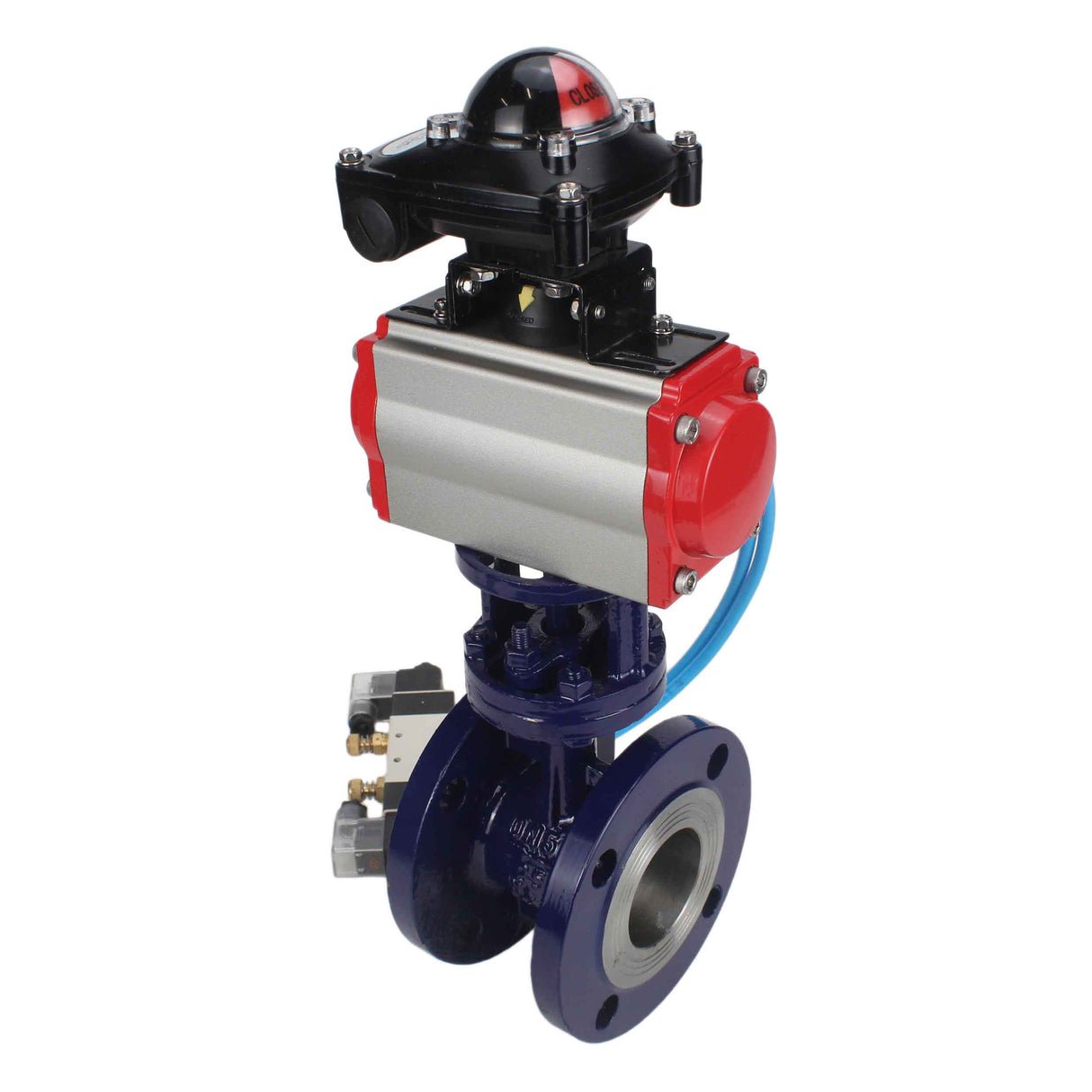 Water Butterfly Valve Elephant WBV3EX-3432M-1W-F-ISO, body material - Carbon steel, disk material - Stainless steel AISI 316, seal - Metal, pneumatic actuator PA-SA with return springs, 4V320-10 220V, LSU APL-210N