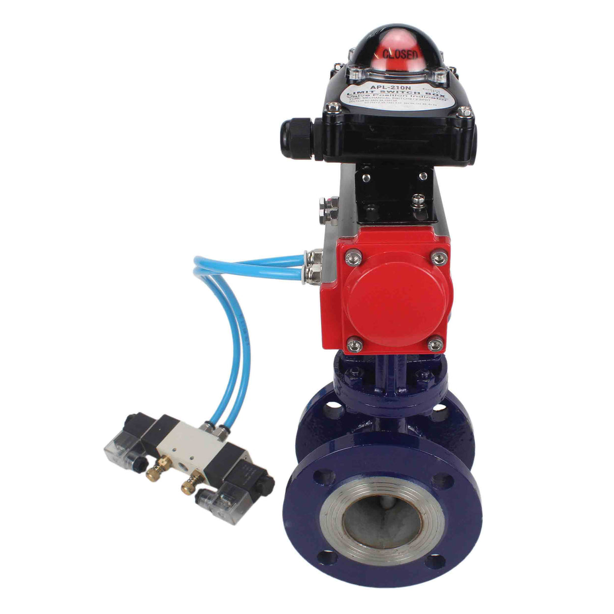 Water Butterfly Valve Elephant WBV3EX-3432M-1W-F-ISO, body material - Carbon steel, disk material - Stainless steel AISI 316, seal - Metal, pneumatic actuator PA-SA with return springs, 4V320-10 220V, LSU APL-210N