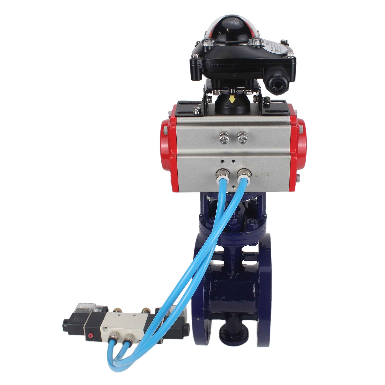 Water Butterfly Valve Elephant WBV3EX-3432M-1W-F-ISO, body material - Carbon steel, disk material - Stainless steel AISI 316, seal - Metal, pneumatic actuator PA-DA double action, 4V320-08 220V, LSU APL-210N