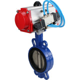 Water Butterfly Valve Elephant WBV1413E-2W-Fb-H, body material - cast iron GGG50, disk material - cast iron GGG40, seal - EPDM, with pneumatic actuator double action PA-DA, 4V320-10 220V