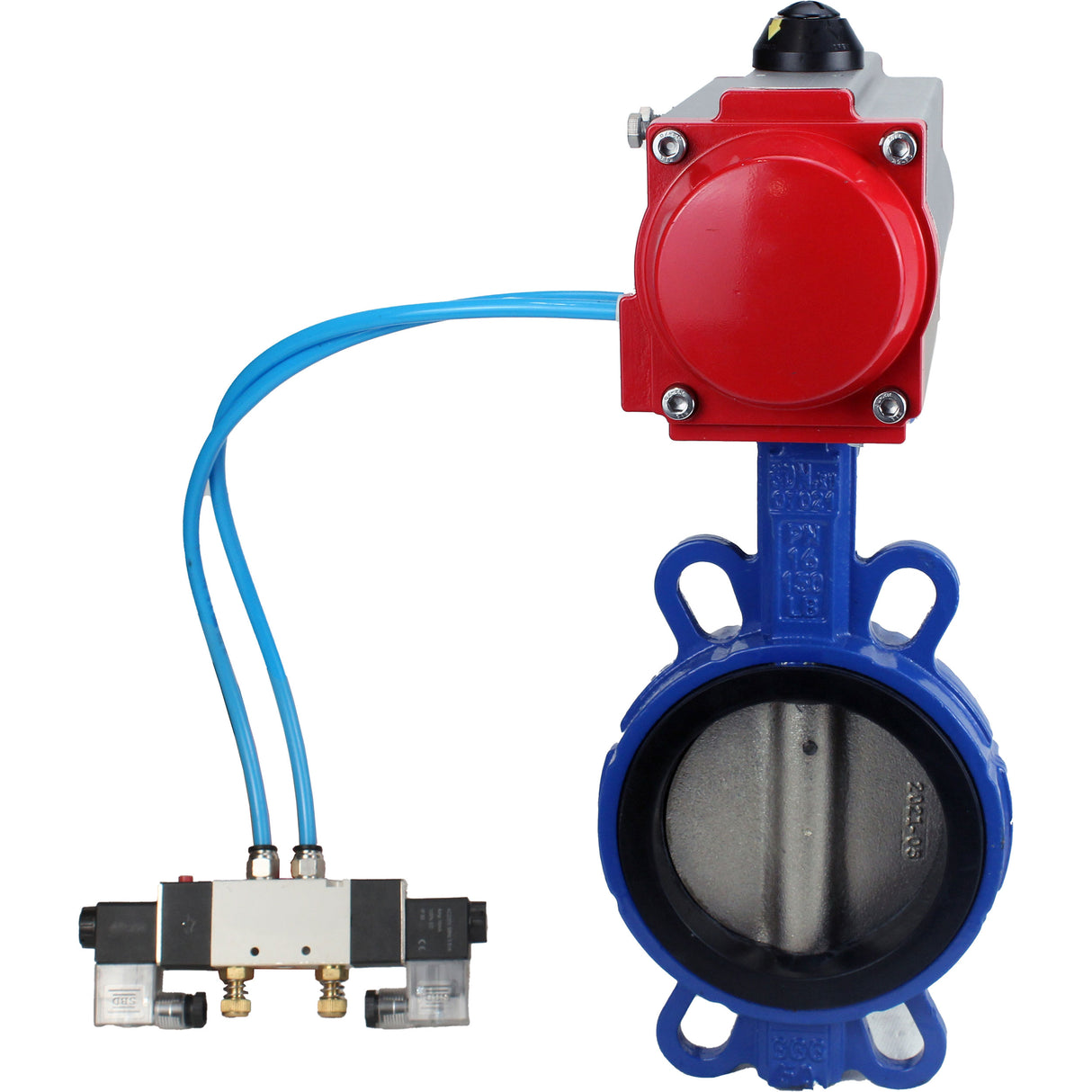 Water Butterfly Valve Elephant WBV1413E-2W-Fb-H, body material - cast iron GGG50, disk material - cast iron GGG40, seal - EPDM, with pneumatic actuator double action PA-DA, 4V320-10 220V