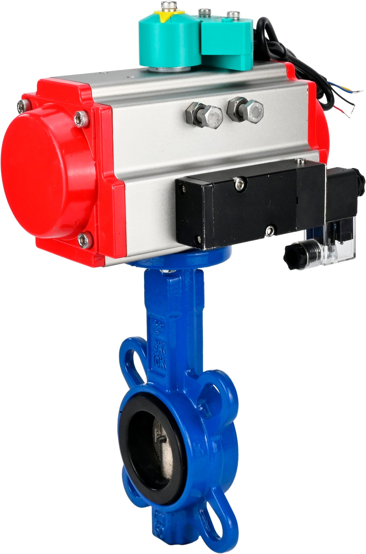 Water Butterfly Valve Elephant WBV1413E-2W-Fb-H DN40-300 16 bar body - GGG50 cast iron, disc - GGG40 cast iron, seal - EPDM, with pneumatic actuator PA-DA-XXX, pneumatic distributor 4M310-08 NAMUR 24V and ALS200D magnetic switch