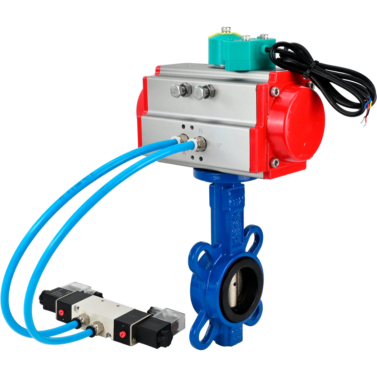 Water Butterfly Valve Elephant WBV1413E-2W-Fb-H DN40-300 16 bar body - GGG50 cast iron, disc - GGG40 cast iron, seal - EPDM, with pneumatic actuator PA-DA-XXX, pneumatic distributor 4V320-08 220V and ALS200D magnetic switch