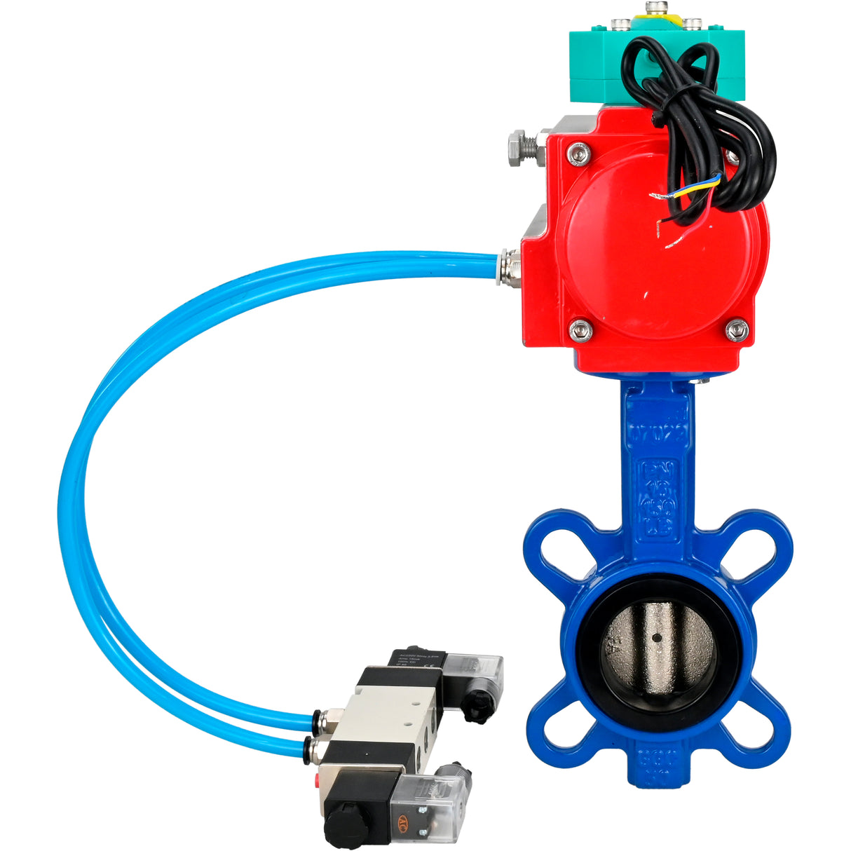 Water Butterfly Valve Elephant WBV1413E-2W-Fb-H DN40-300 16 bar body - GGG50 cast iron, disc - GGG40 cast iron, seal - EPDM, with pneumatic actuator PA-DA-XXX, pneumatic distributor 4V320-08 220V and ALS200D magnetic switch