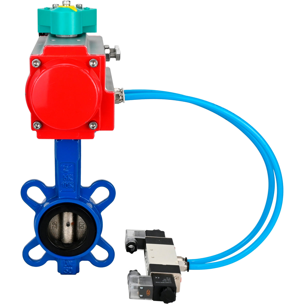 Water Butterfly Valve Elephant WBV1413E-2W-Fb-H DN40-300 16 bar body - GGG50 cast iron, disc - GGG40 cast iron, seal - EPDM, with pneumatic actuator PA-DA-XXX, pneumatic distributor 4V320-08 220V and ALS200D magnetic switch