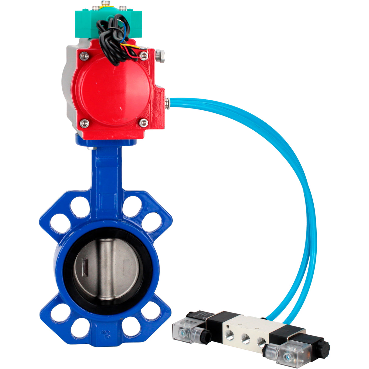 Water Butterfly Valve Elephant WBV1432E-2W-Fb-H DN40-300 16 bar body - GGG50 cast iron, disc - 316L stainless steel, seal - EPDM, with pneumatic actuator PA-DA-XXX, pneumatic distributor 4V320-08 220V and ALS200D magnetic switch