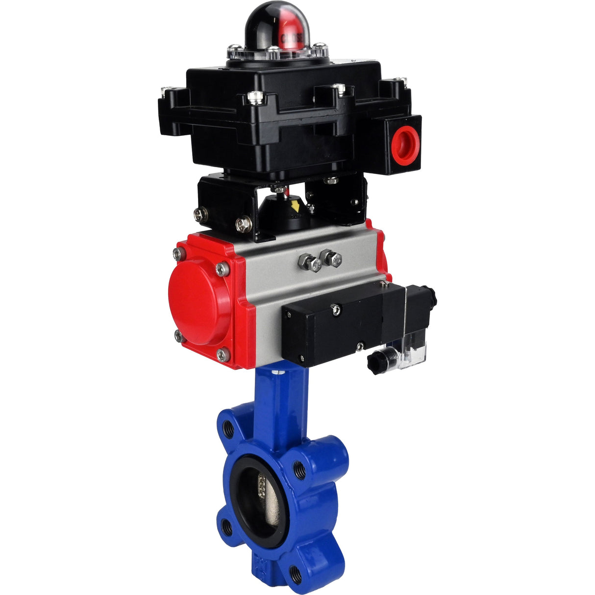 Water Butterfly Valve Elephant WBV1616N-2W-Fb-H, body material - cast iron QT450, disk material - cast iron QT450, seal - NBR, pneumatic actuator PA-SA with return springs, 4M310-08 24V, LSU APL-410N EX