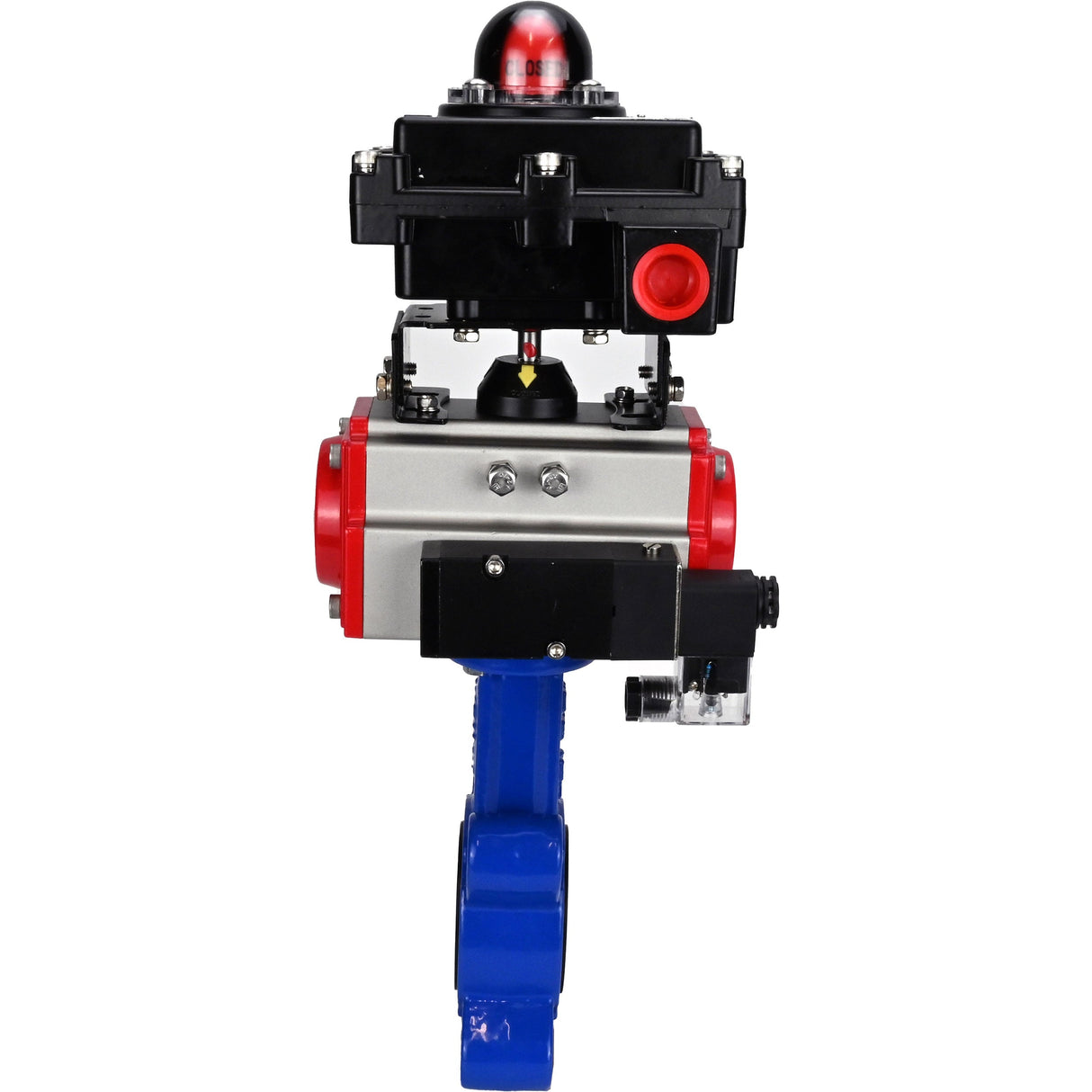Water Butterfly Valve Elephant WBV1616N-2W-Fb-H, body material - cast iron QT450, disk material - cast iron QT450, seal - NBR, pneumatic actuator PA-SA with return springs, 4M310-08 220V, LSU APL-410N EX