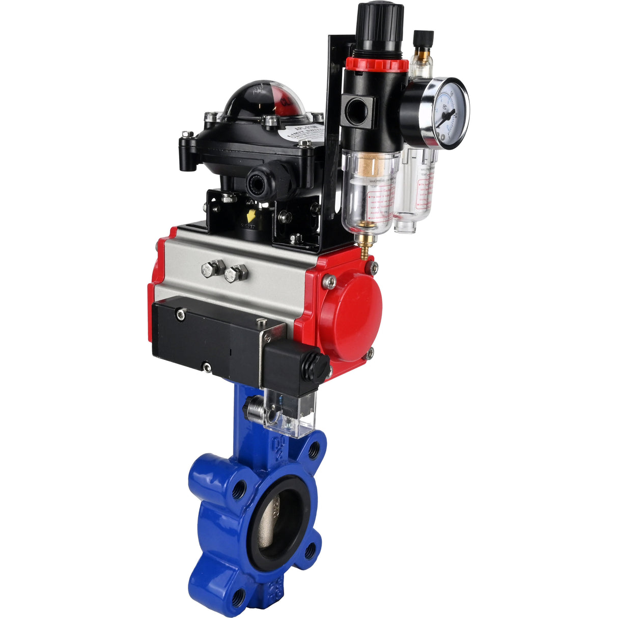 Water Butterfly Valve Elephant WBV1616E-2W-Fb-H, body material - cast iron QT450, disk material - cast iron QT450, seal - EPDM, pneumatic actuator PA-SA with return springs, 4M310-08 24V, LSU APL-210N, ATU AFC2000