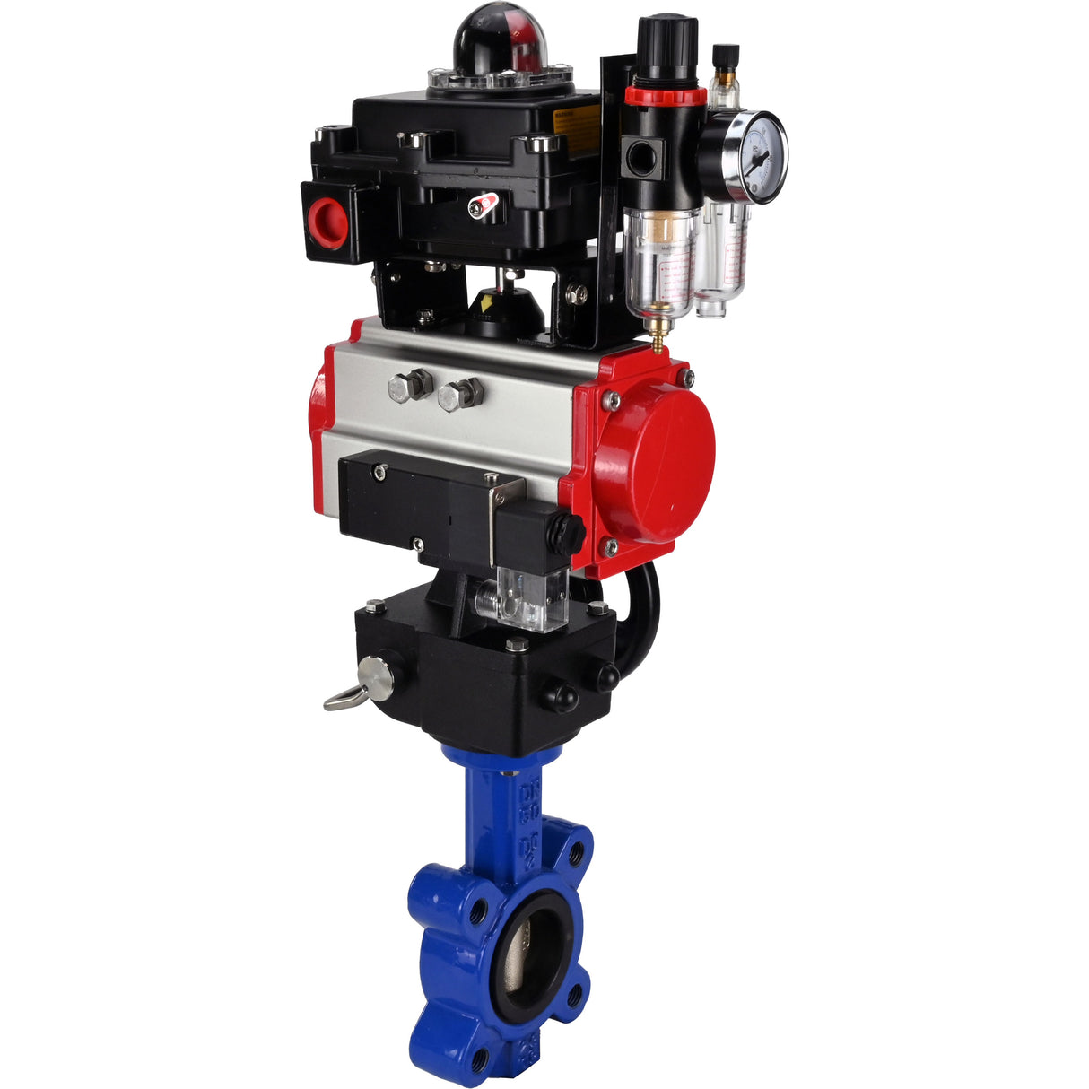 Water Butterfly Valve Elephant WBV1616N-2W-Fb-H, body material - cast iron QT450, disk material - cast iron QT450, seal - NBR, pneumatic actuator PA-DA double action, 4M310-08 24V, LSU APL-410N EX, handwheel MON, ATU AFC2000